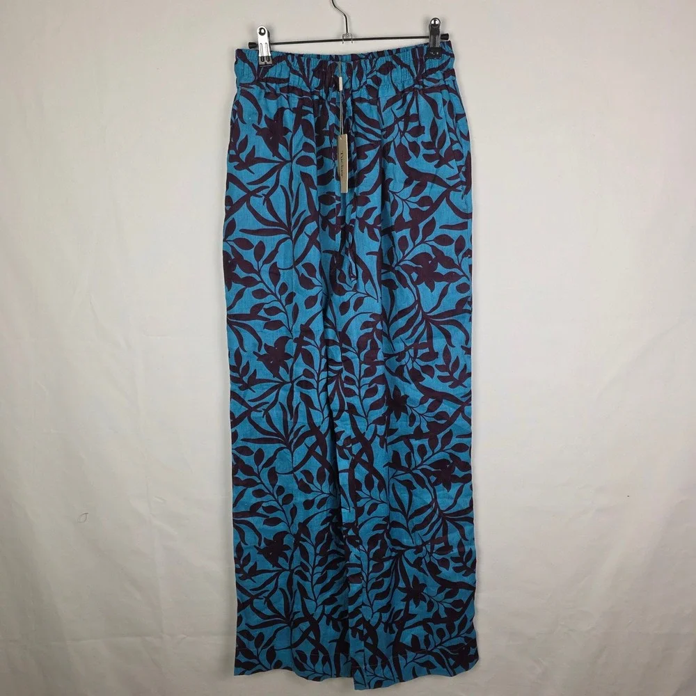 NWT Tucker Camilla Pant Sky Figi Floral Lightweight Linen Wide Leg Blue Purple S